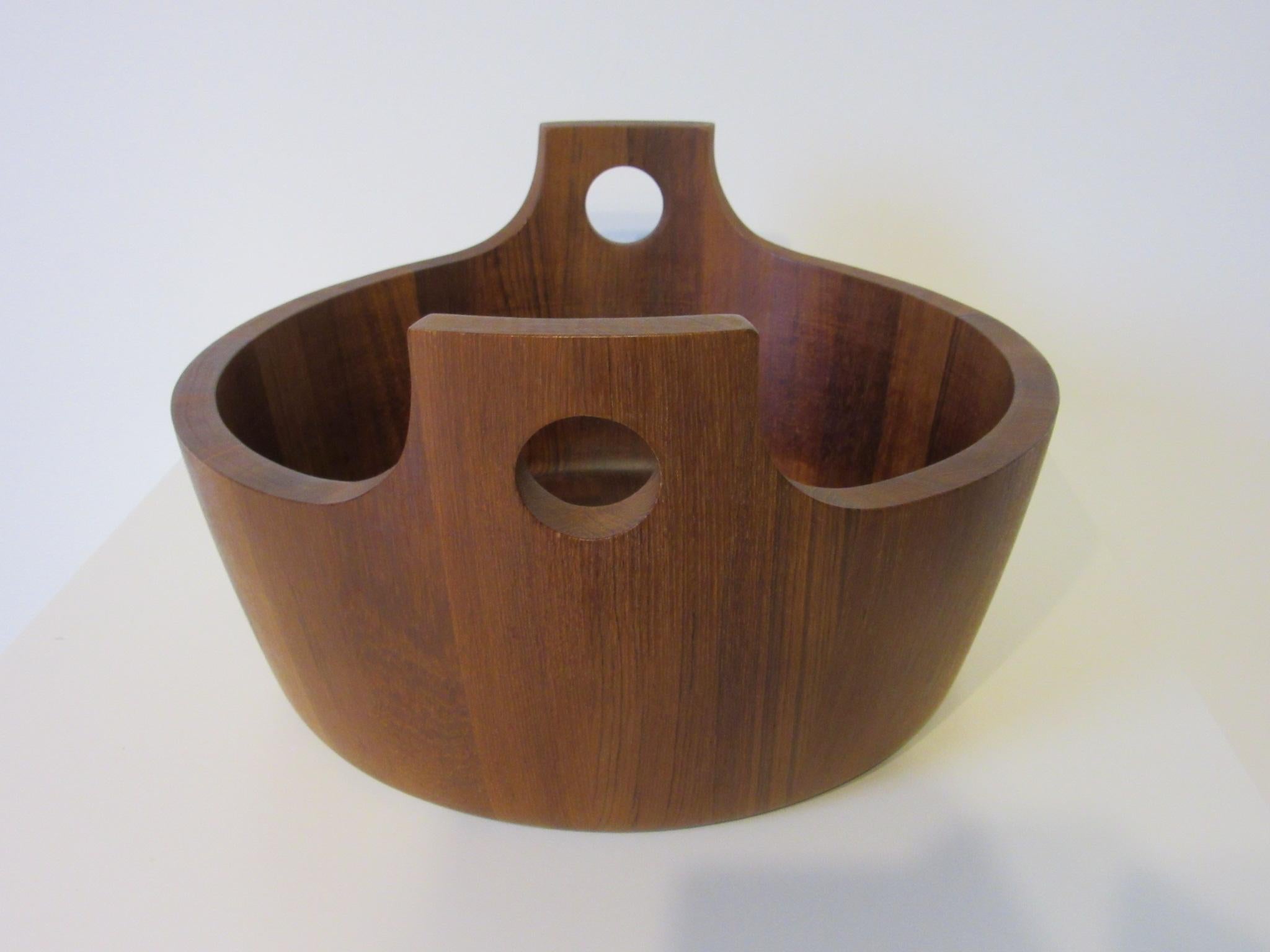 Mid-Century Modern Large Staved Teak Salad Bowl with Spoons by Richard Nissen, Denmark