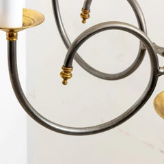 Large Steel and Brass Six Arm Chandelier