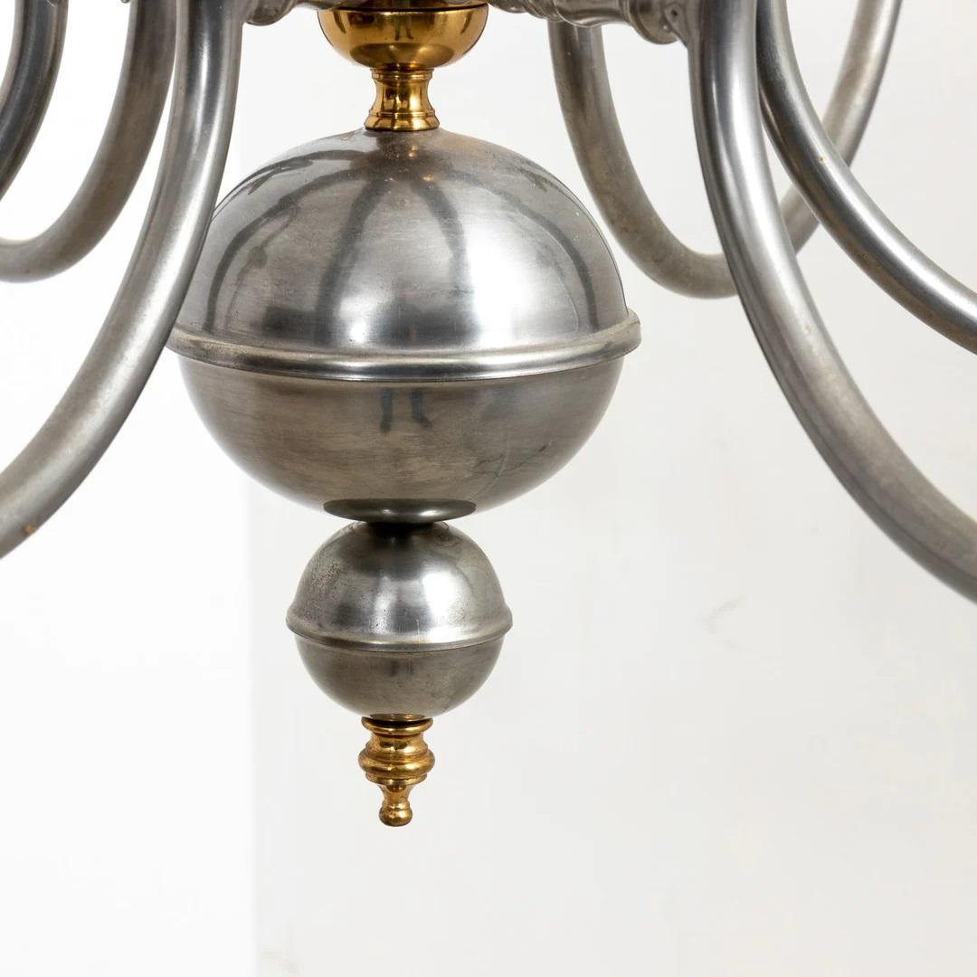 Large Steel and Brass Six Arm Chandelier In Good Condition For Sale In New York, NY