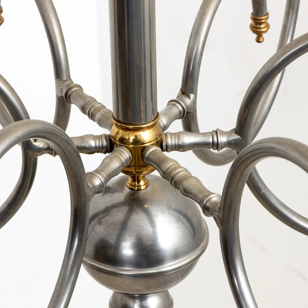 20th Century Large Steel and Brass Six Arm Chandelier For Sale