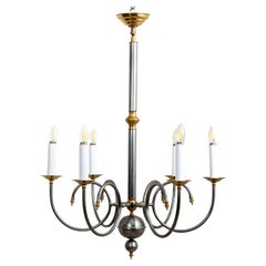 Used Large Steel and Brass Six Arm Chandelier