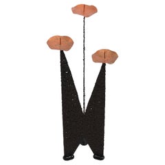 Large Steel and Copper Brutalist Floor Candle Holder, 1970s