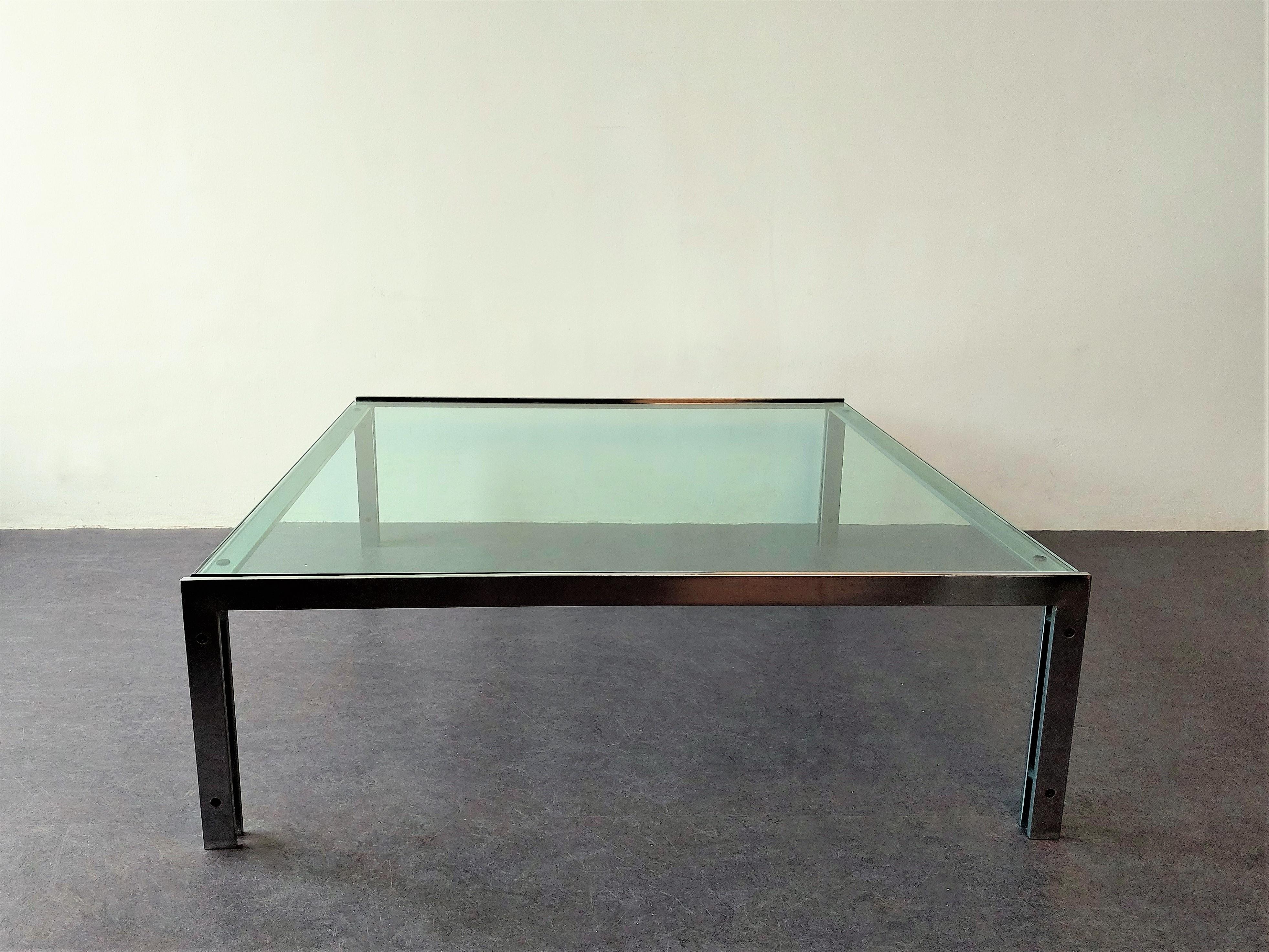 Mid-Century Modern Large Steel and Glass M1 Coffee Table by Hank Kwint for Metaform, 1980's For Sale