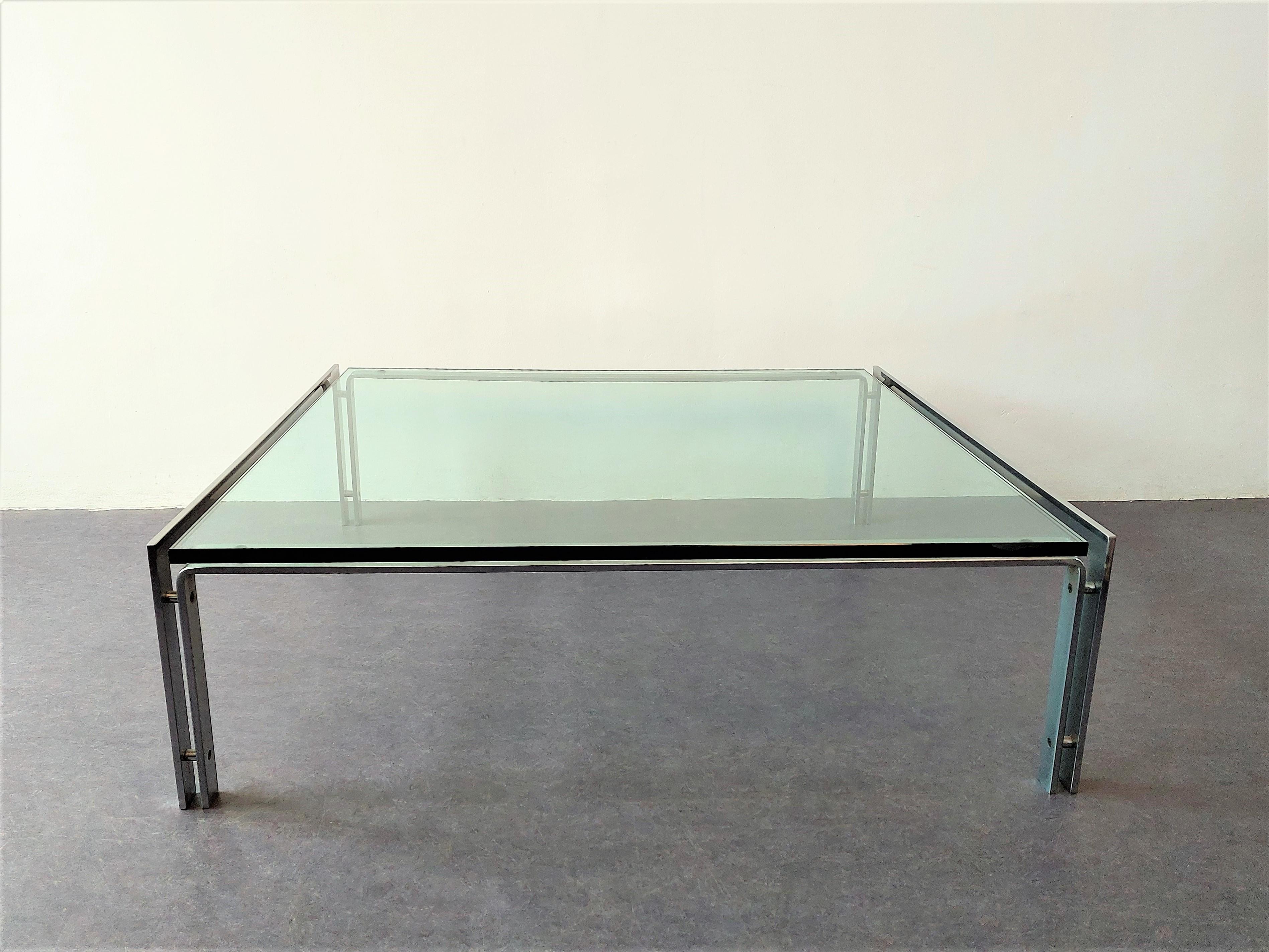Dutch Large Steel and Glass M1 Coffee Table by Hank Kwint for Metaform, 1980's For Sale