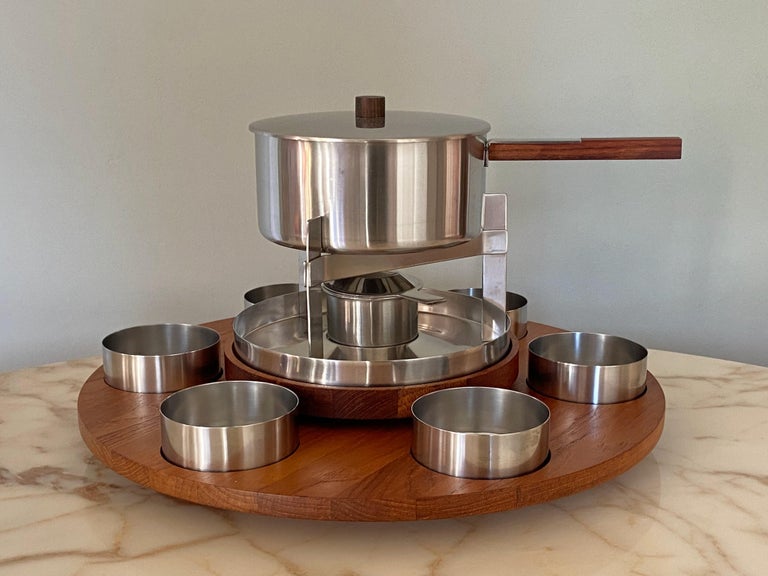 Large Steel and Teak Peter Holmblad Fondue Set for Stelton Denmark at ...