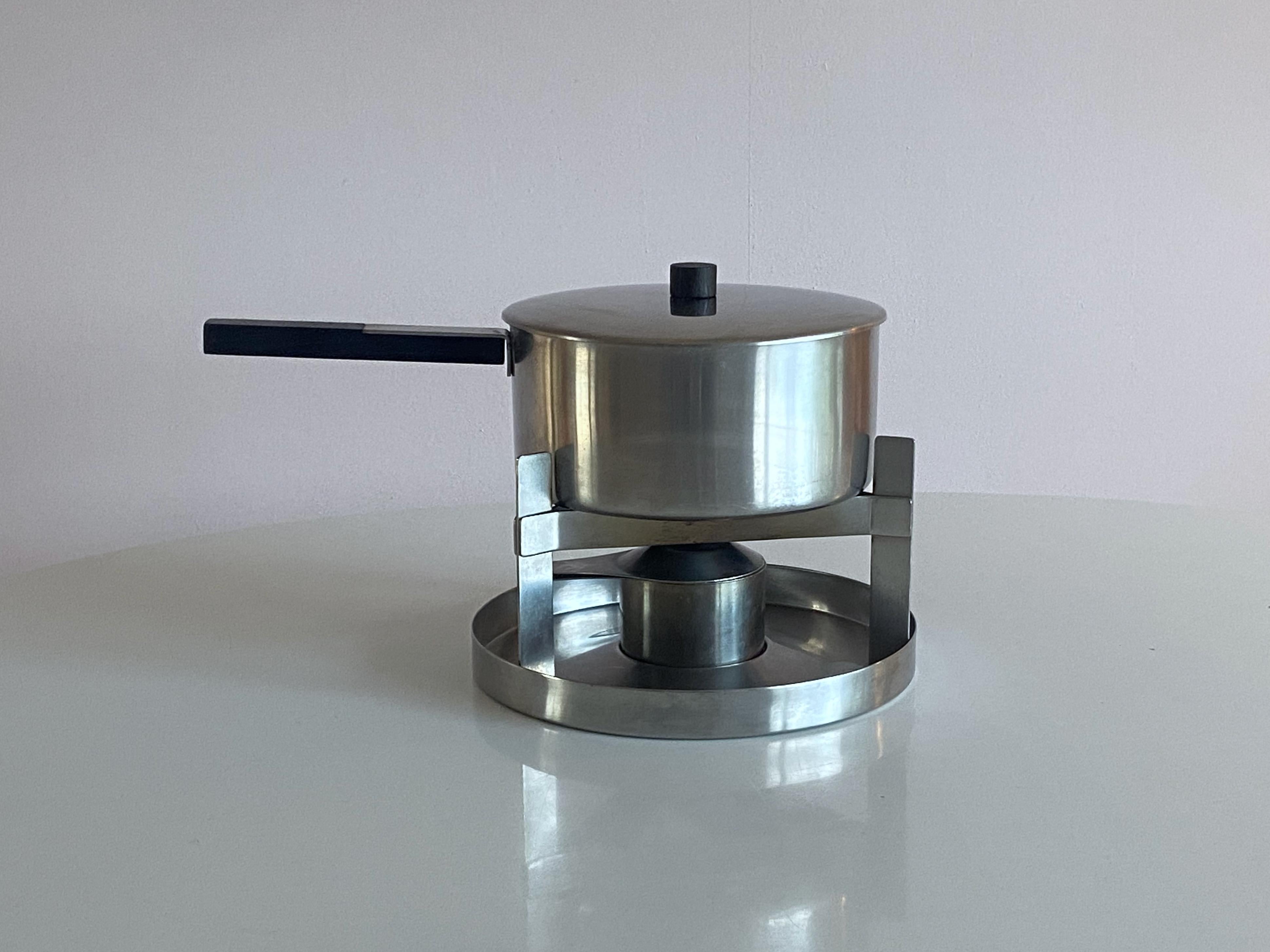 Mid-20th Century Large Steel and wood Peter Holmblad Fondue Set for Stelton Denmark For Sale