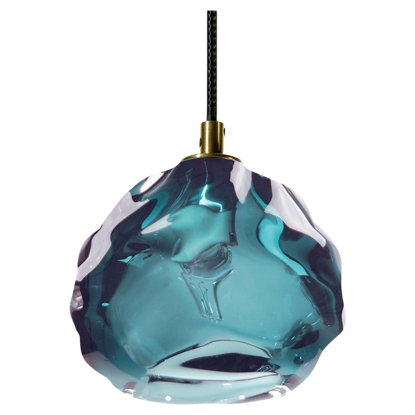 Grande lampe à suspension bleue en acier, Line Volt, verre soufflé à la main, fabriquée sur commande en vente