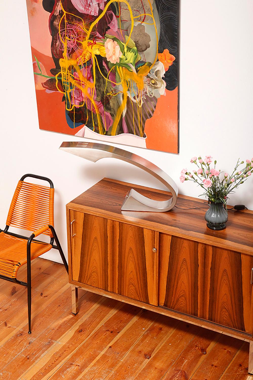 Large Steel Cabinet Lamp with a Small Clock 'Impala' by Fase, Spain 1970s In Good Condition For Sale In WARSZAWA, PL