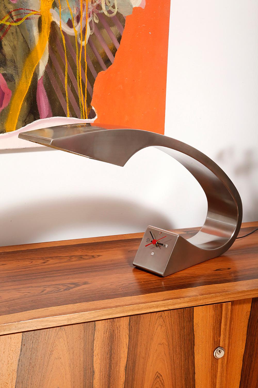 Late 20th Century Large Steel Cabinet Lamp with a Small Clock 'Impala' by Fase, Spain 1970s For Sale