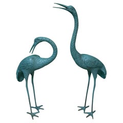 Large Steel Egret Garden Statues, a Pair