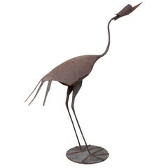 Large Steel Heron or Crane Folk Art Sculpture