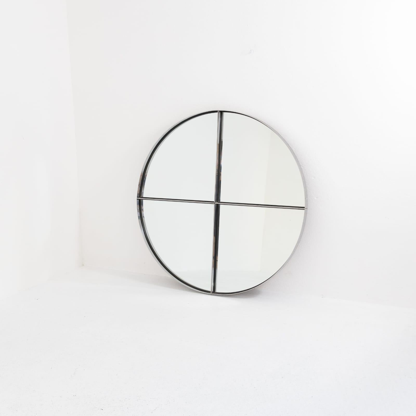 Large Steel Metal Round Mirror by Vittorio Introini for Saporiti. Italy, 1970s For Sale 6