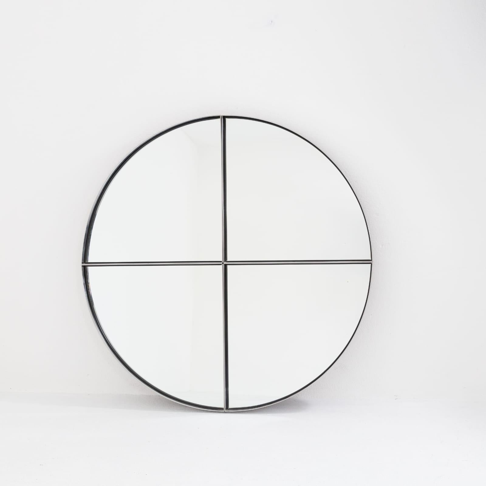 Large Steel Metal Round Mirror by Vittorio Introini for Saporiti. Italy, 1970s For Sale 7