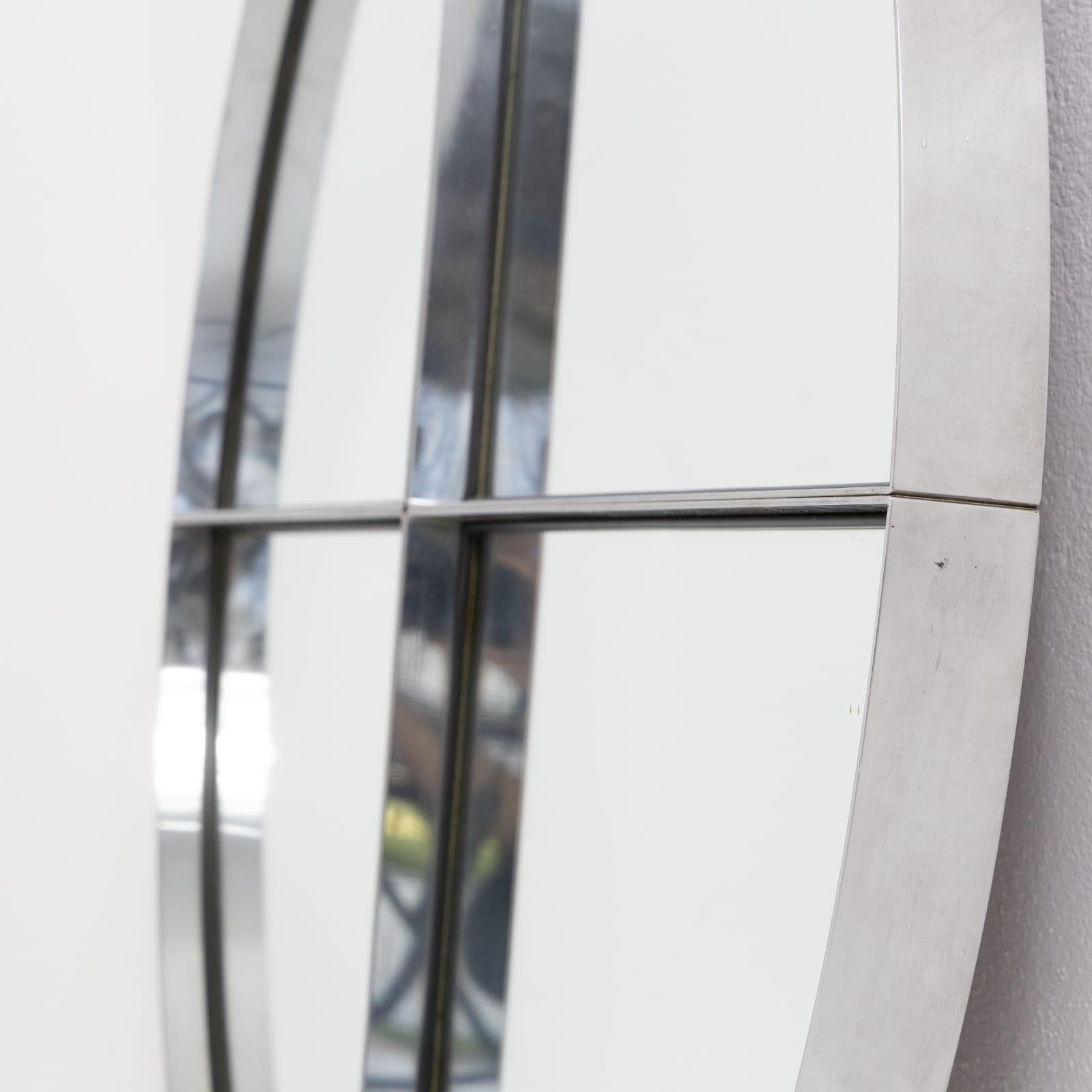 Mid-Century Modern Large Steel Metal Round Mirror by Vittorio Introini for Saporiti. Italy, 1970s For Sale