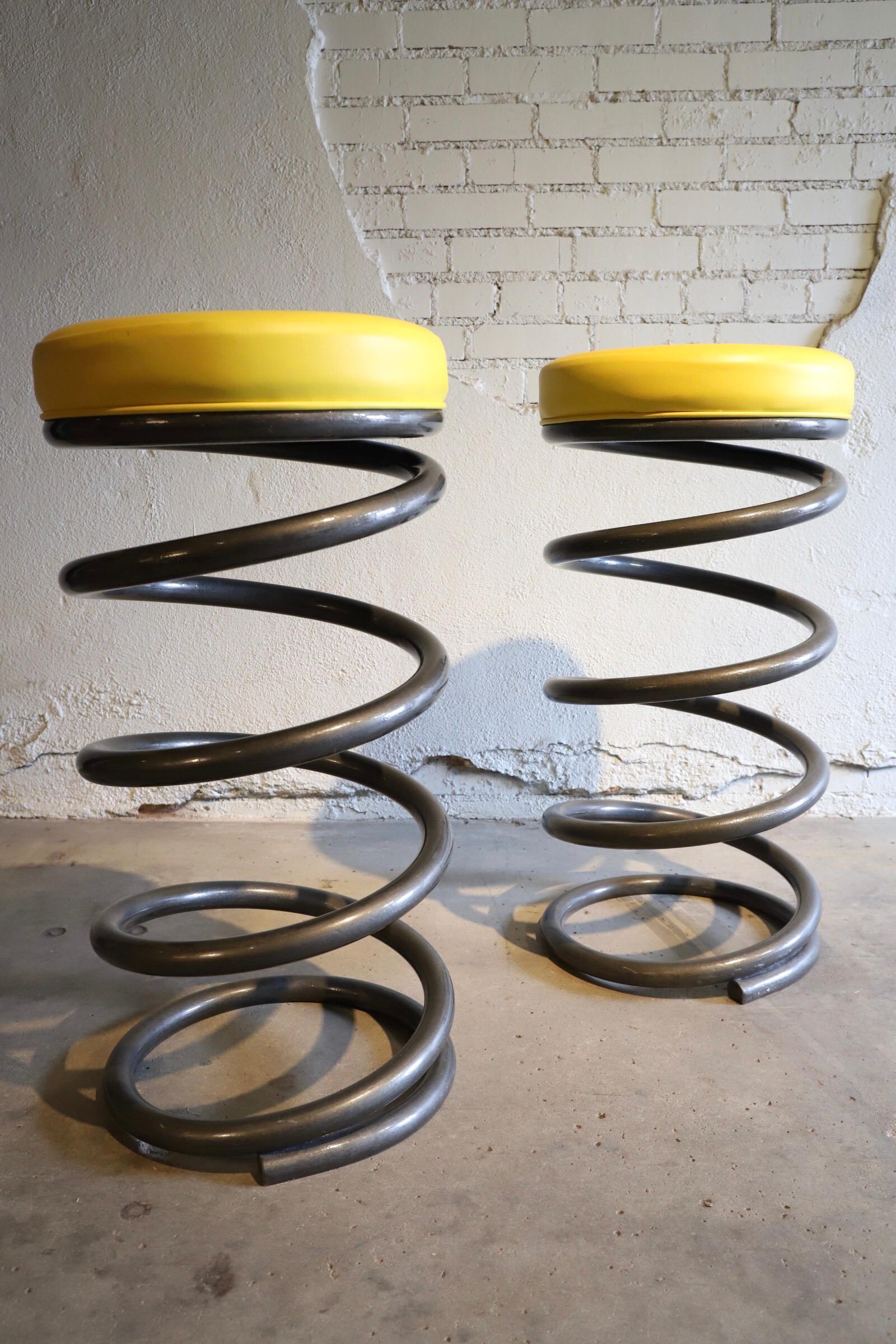 Post-Modern Large Steel Spring Barstools by Helix