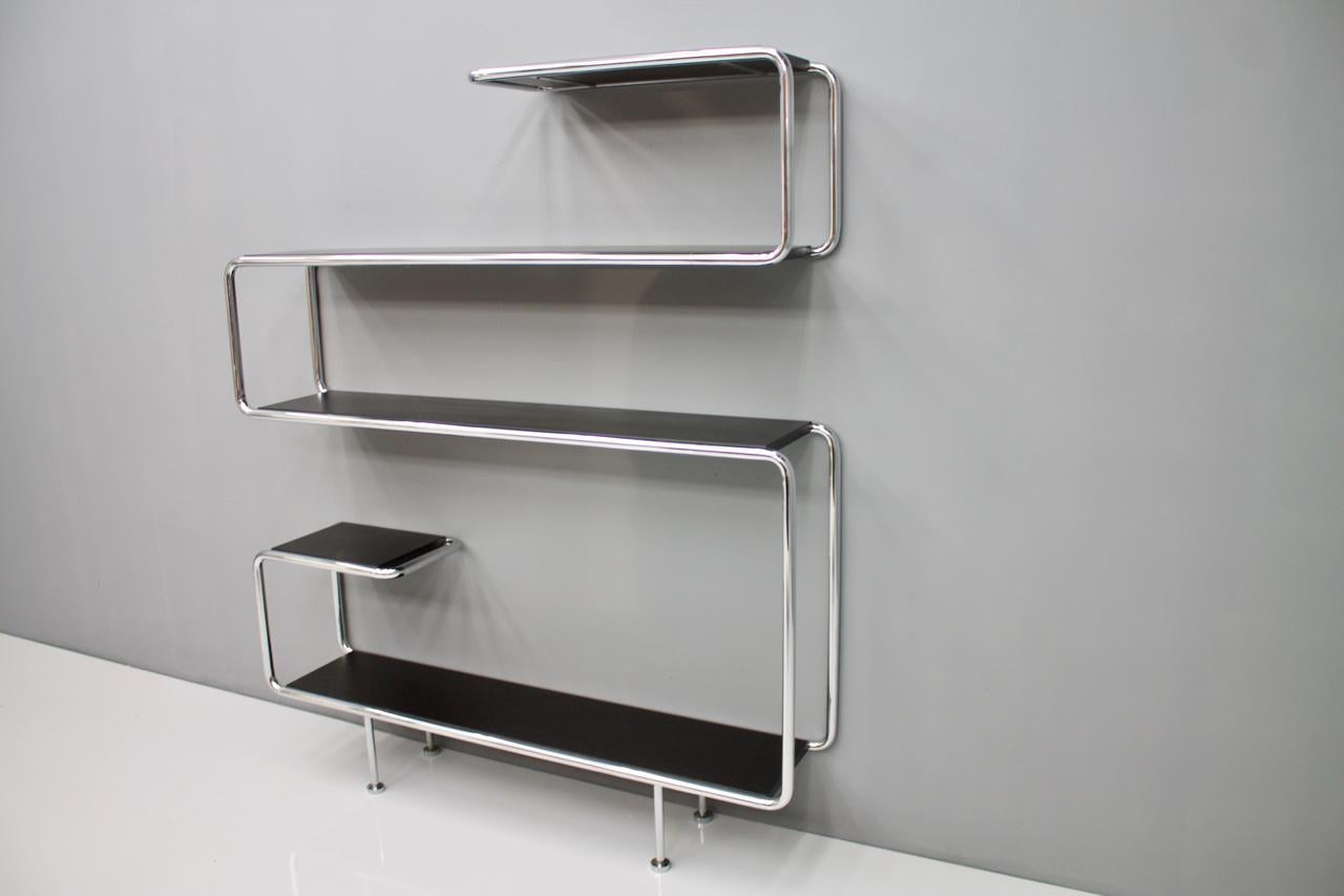 Bauhaus Large Tubular Shelf Sideboard Etagere in Chrome and Black For Sale