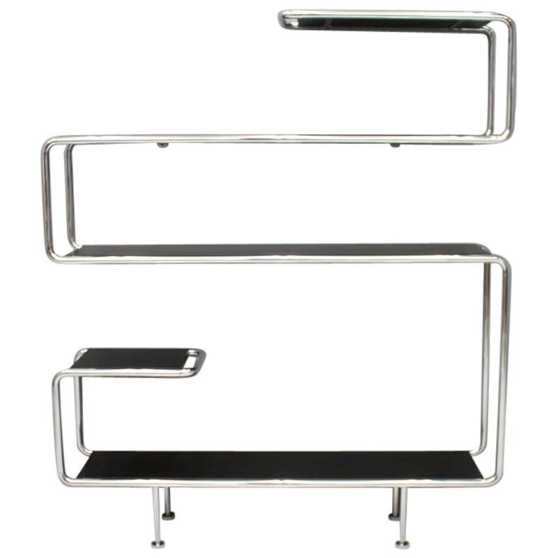 Large Tubular Shelf Sideboard Etagere in Chrome and Black For Sale