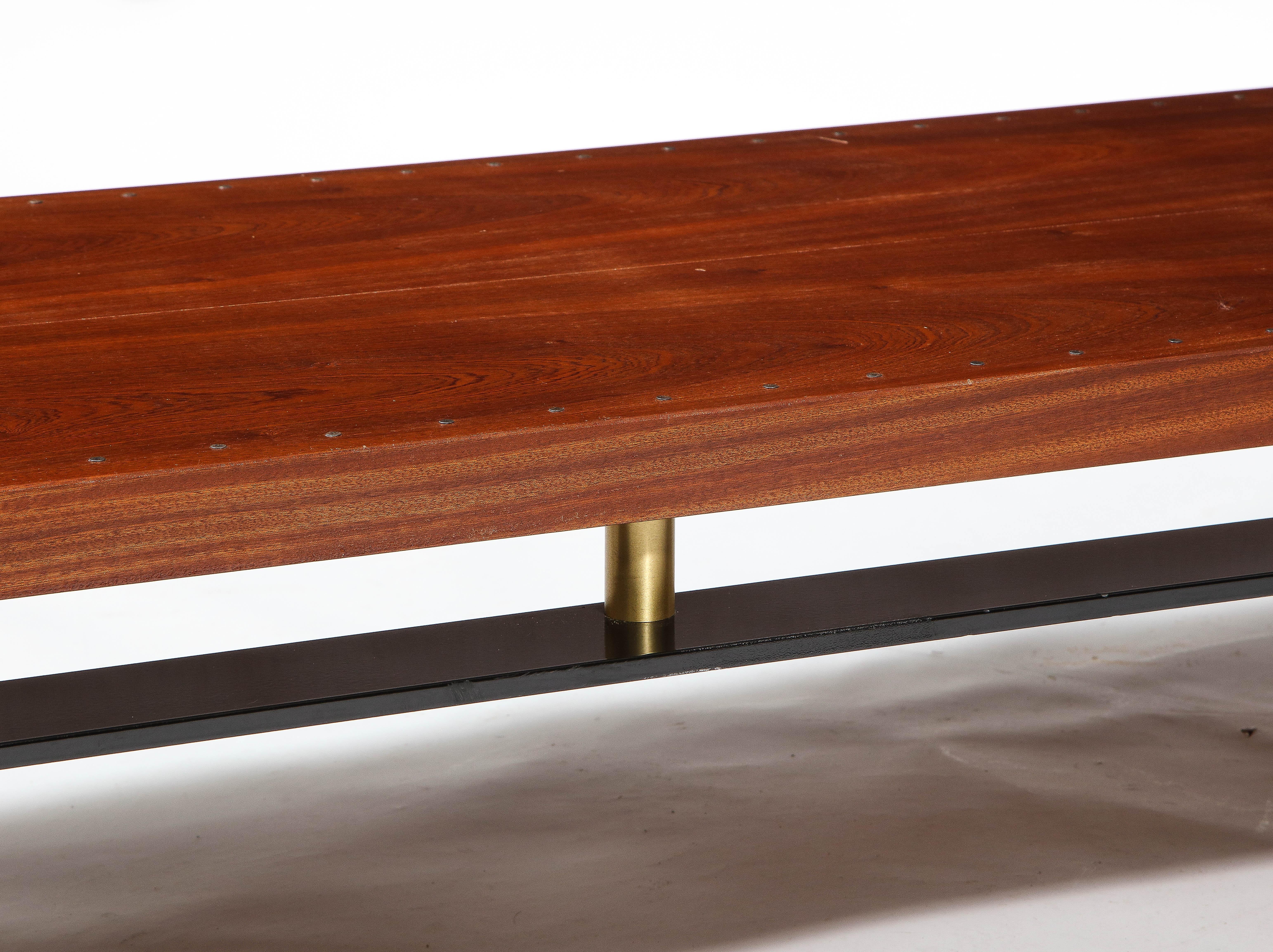 Large Long Low Modernist Steel & Walnut Coffee Table, France 1970's For Sale 3