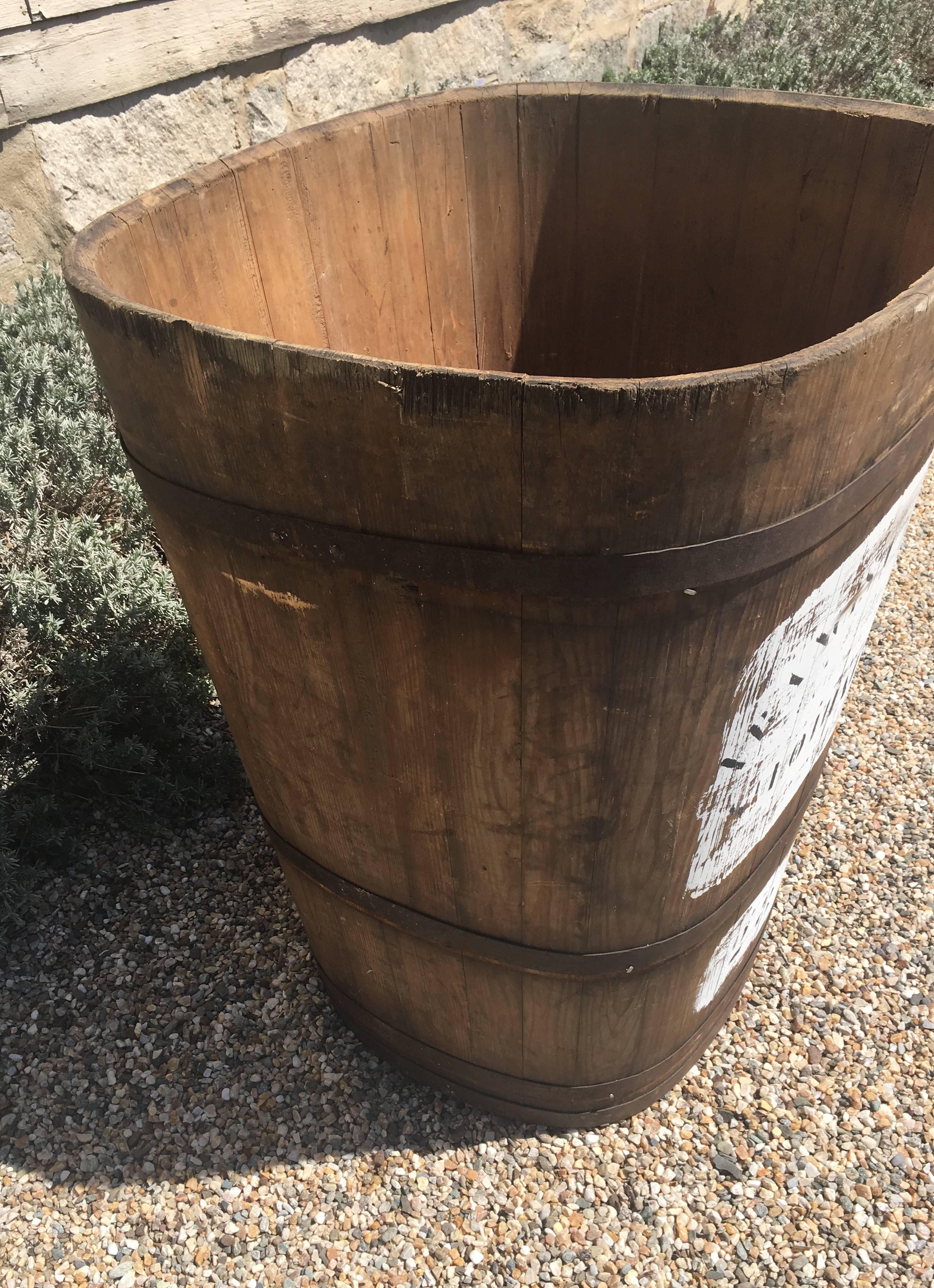 Rustic Large Stencilled Alsatian Wooden Master Grape Collection Tub Planter