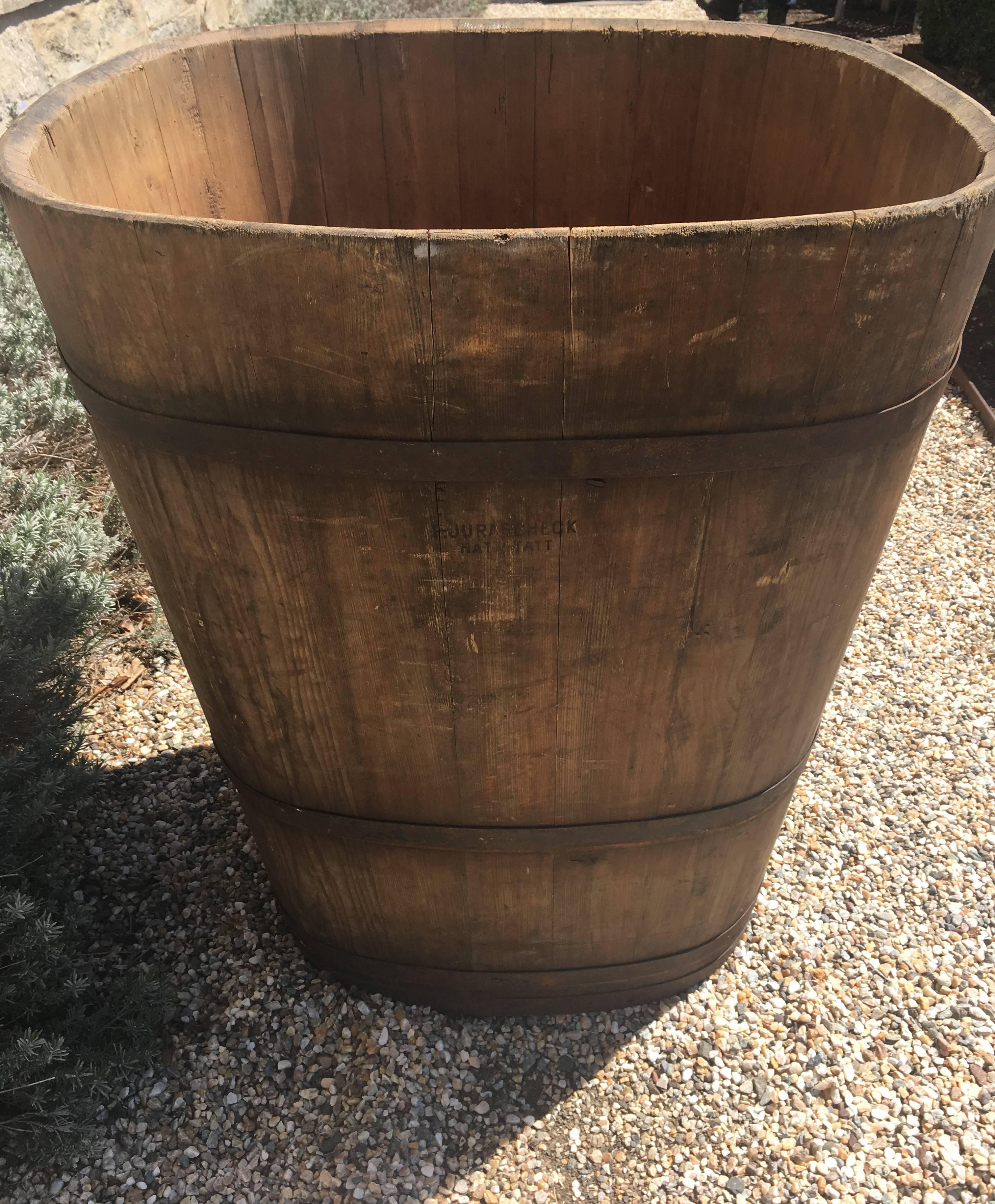 Hand-Crafted Large Stencilled Alsatian Wooden Master Grape Collection Tub Planter