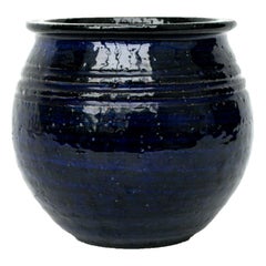 Large "Steninge Lergods Fabrik" Pot in Blue Glazed Ceramic from Sweden
