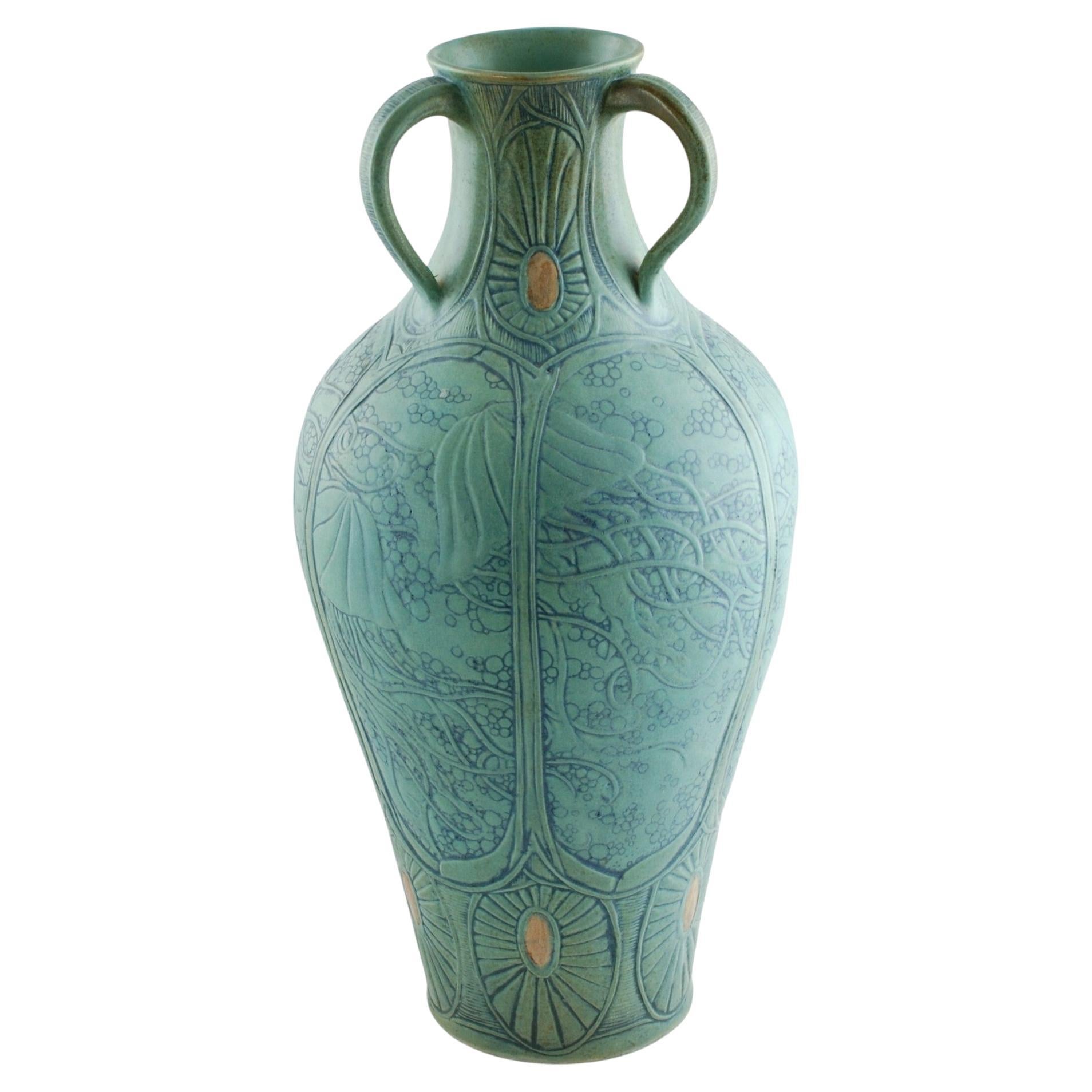 Large Stephanie Young Calmwater Designs Jellyfish Motif Carved Porcelain Vase For Sale