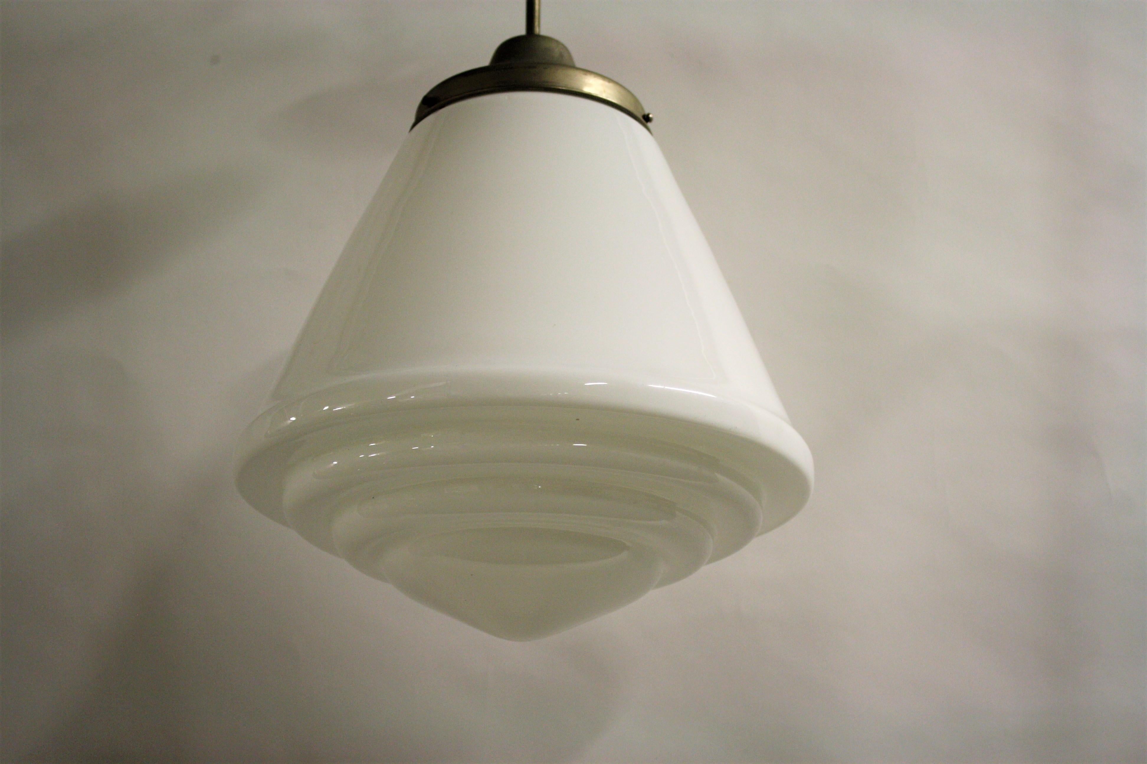 Large Stepped Opaline Pendant Light, 1930s In Good Condition In HEVERLEE, BE