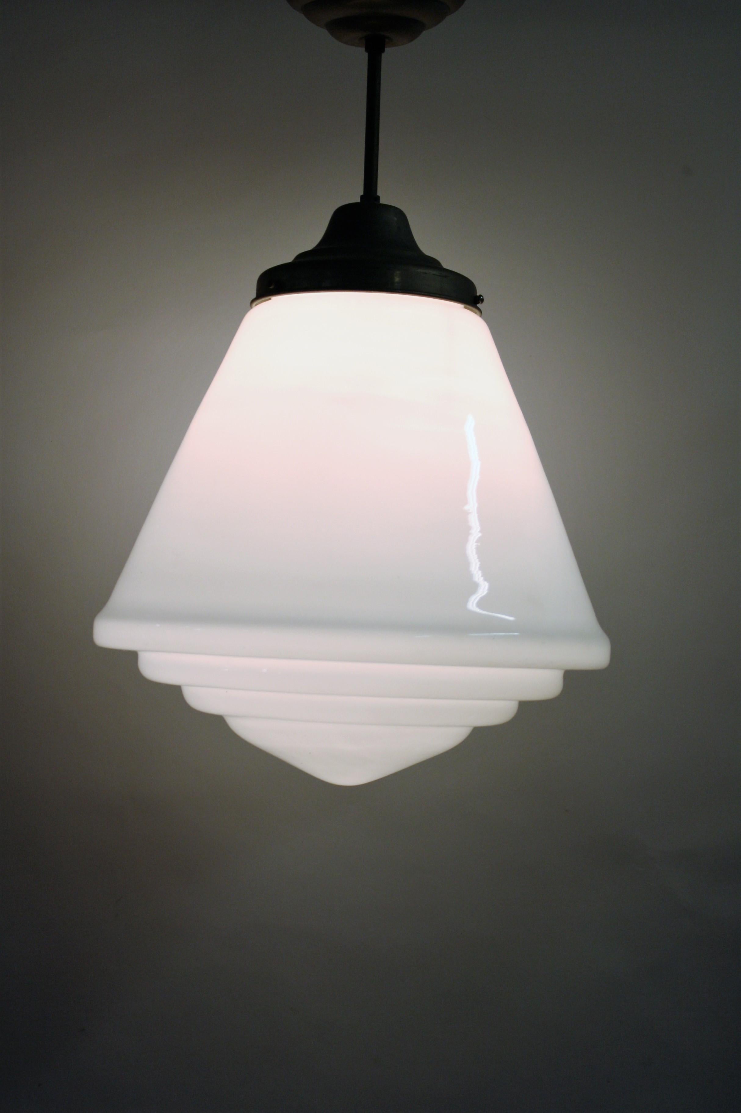 Mid-20th Century Large Stepped Opaline Pendant Light, 1930s