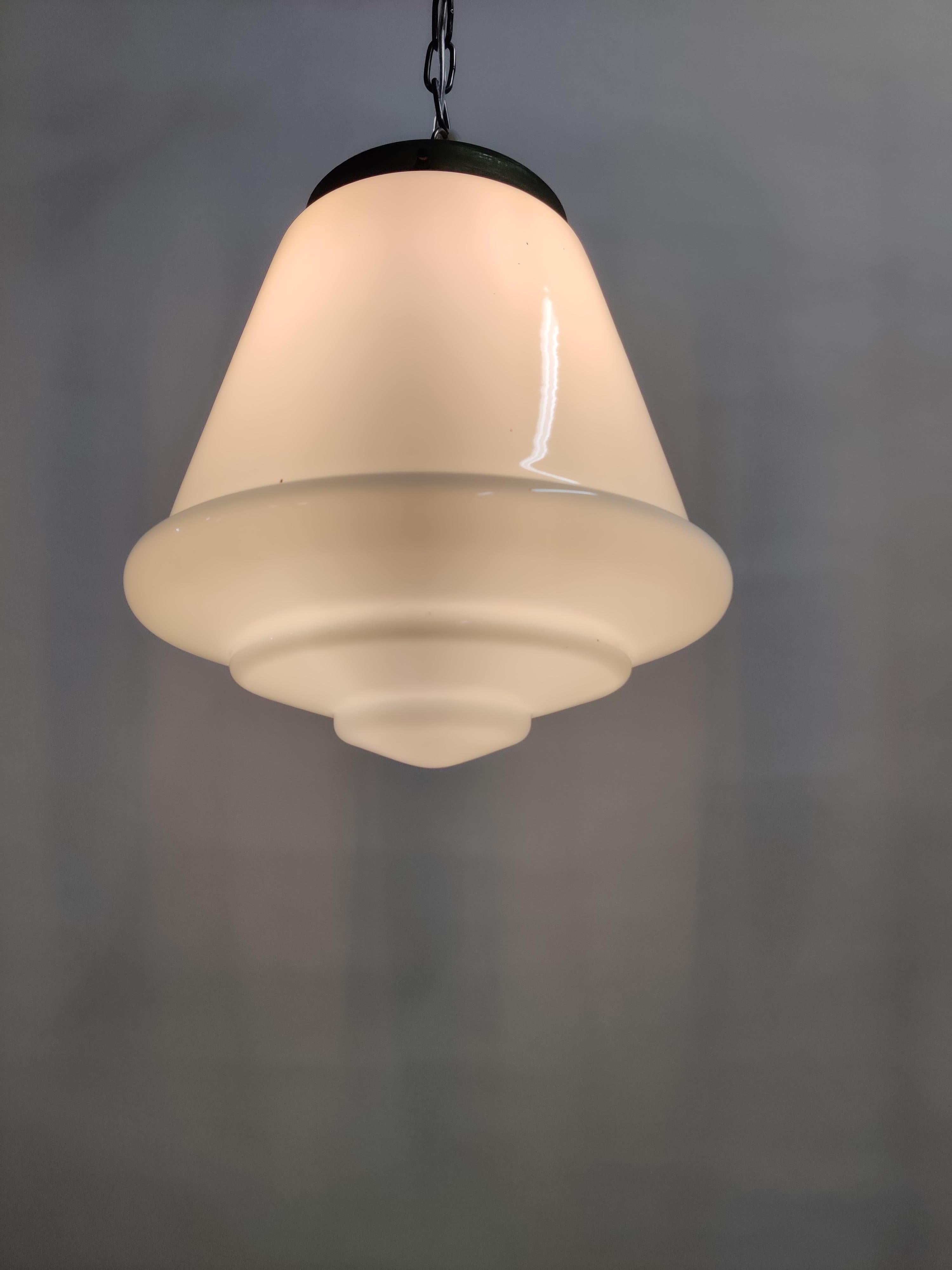 Mid-20th Century Large Stepped Opaline Pendant Light 1930s, France