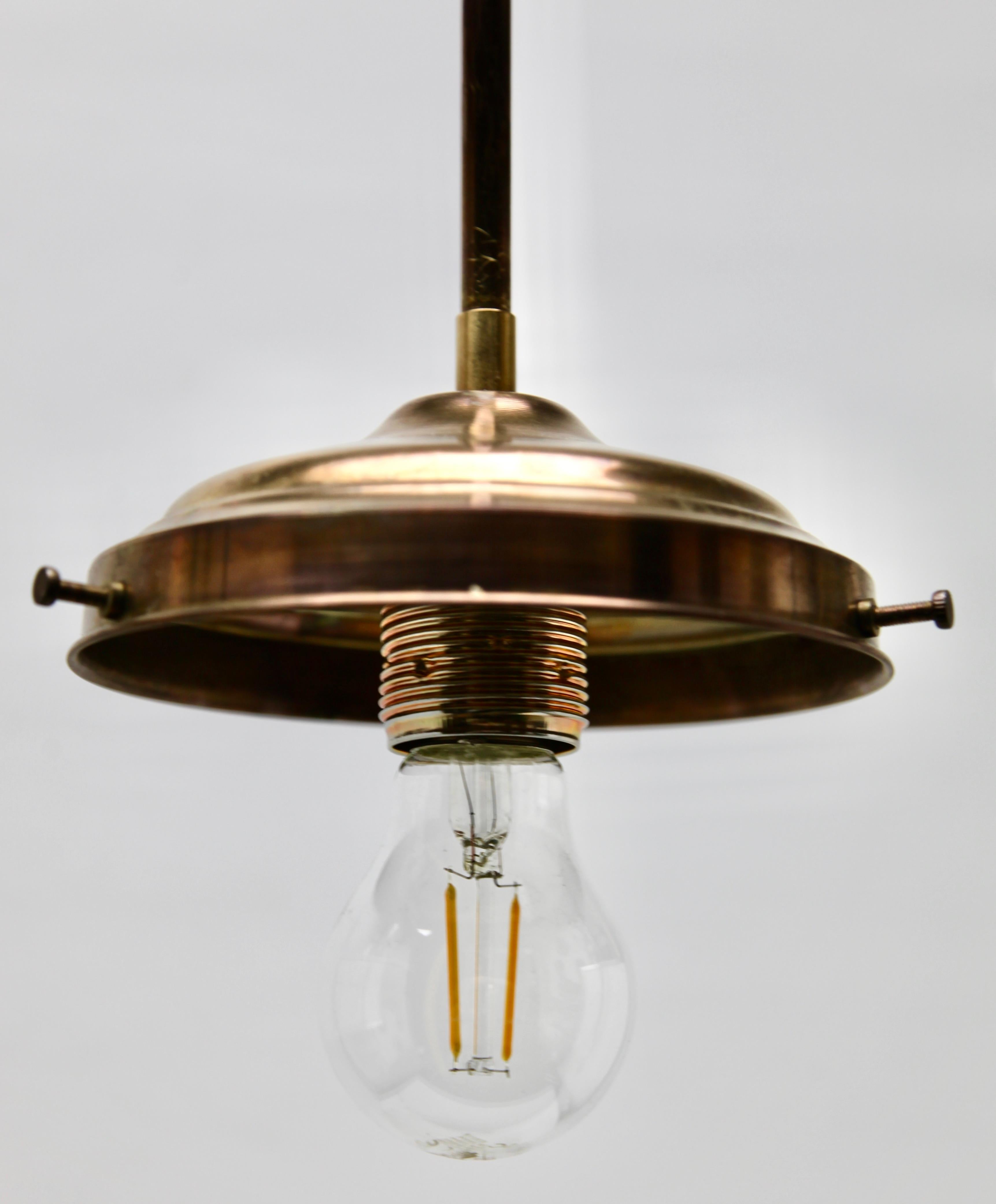 Large Stepped Satin Glass and Brass Fittings Pendant Light, 1930s 4
