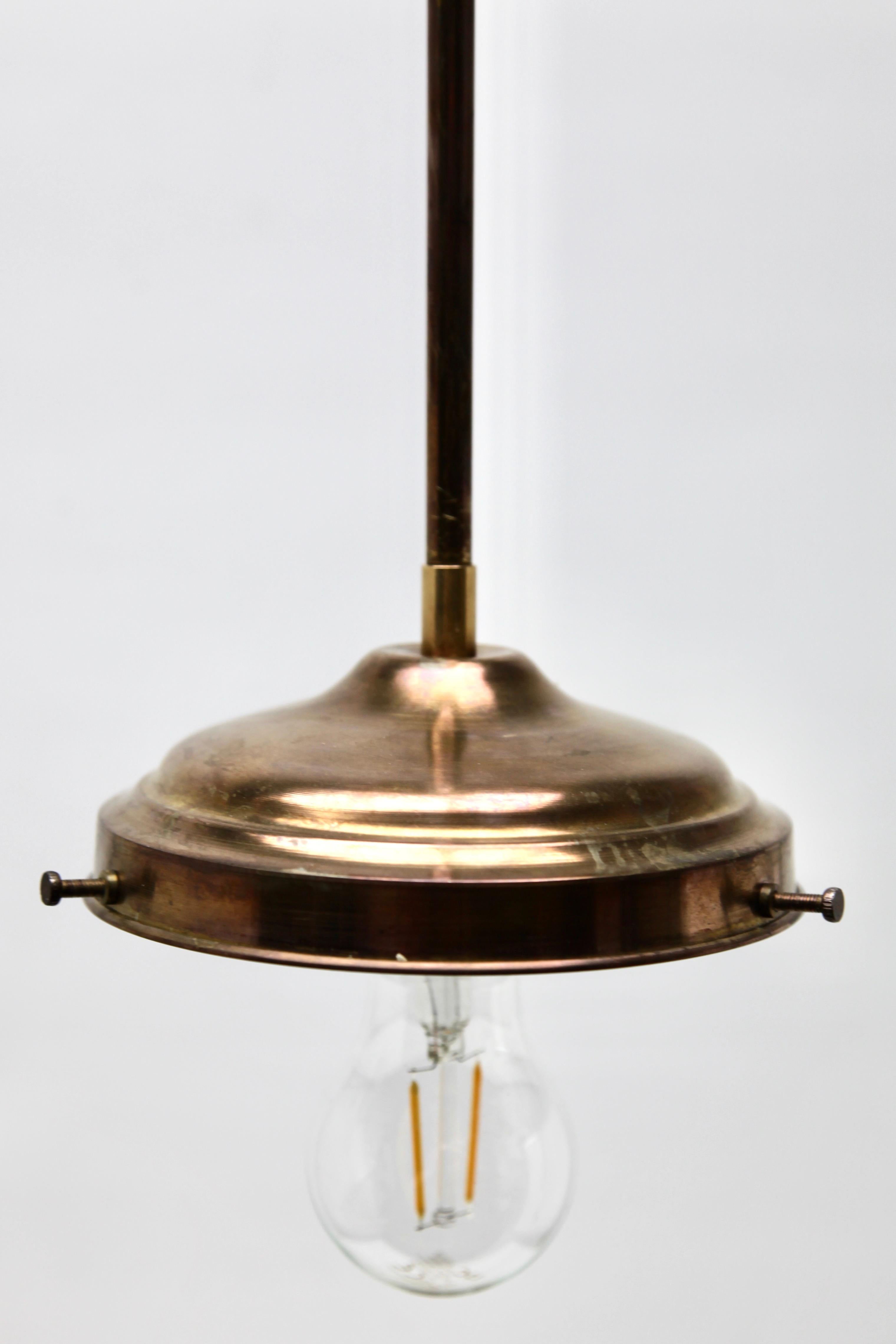 Large Stepped Satin Glass and Brass Fittings Pendant Light, 1930s 8