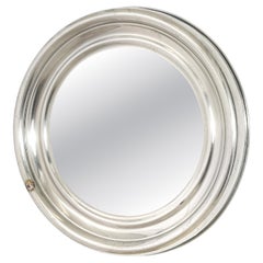 Grand miroir rond en laiton argenté à gradins, France, années 50