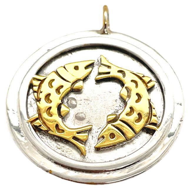 Large Pisces Zodiac Gold Silver Pendant