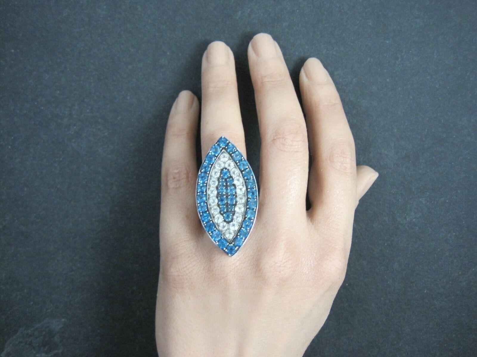 Large Sterling Blue & White Topaz Eye Ring Size 6 For Sale 4