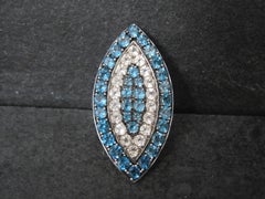 Large Sterling Silver Blue & White Topaz Cocktail Ring Size 6