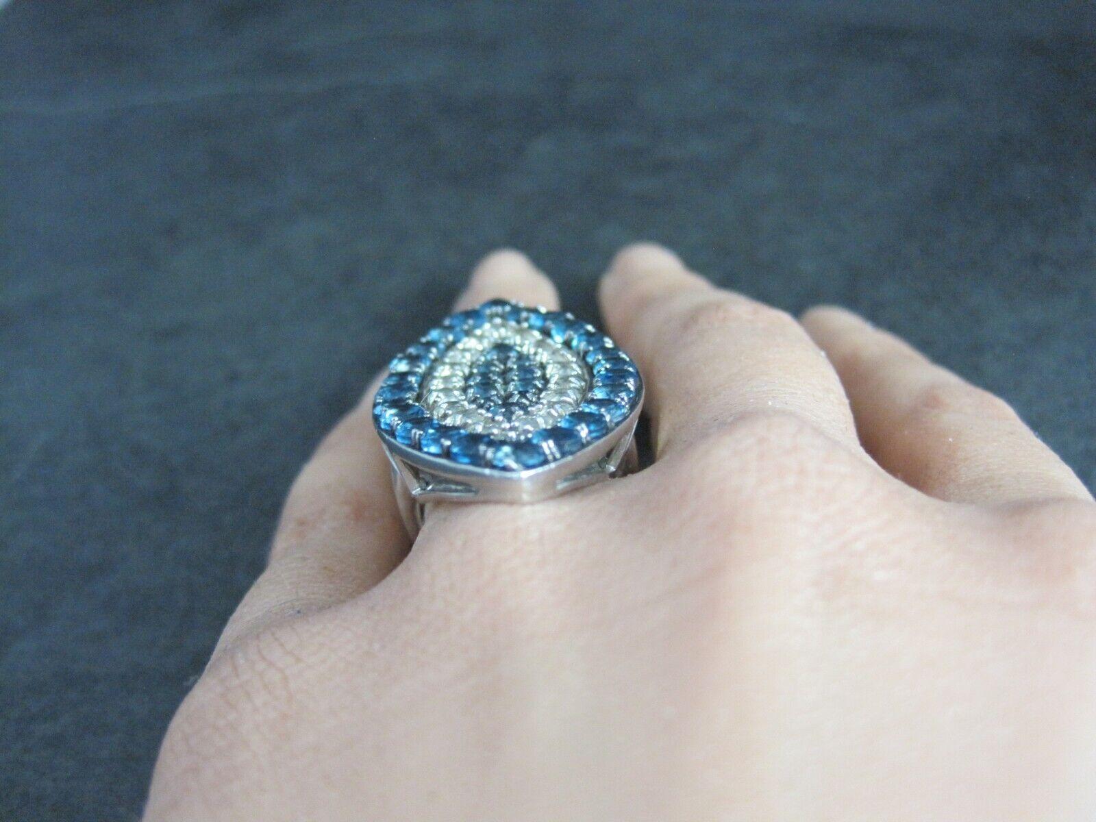 Large Sterling Blue & White Topaz Eye Ring Size 6 For Sale 3