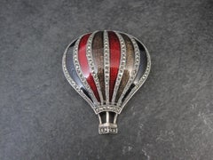 Large Sterling Enamel and Marcasite Hot Air Balloon Brooch