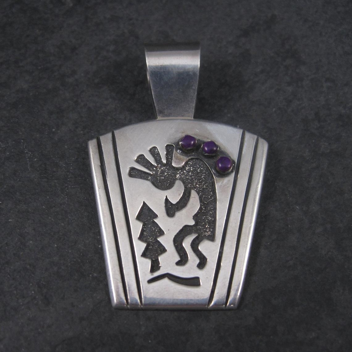 Native American Large Sterling Kokopelli Sugilite Pendant Mexican Silver For Sale