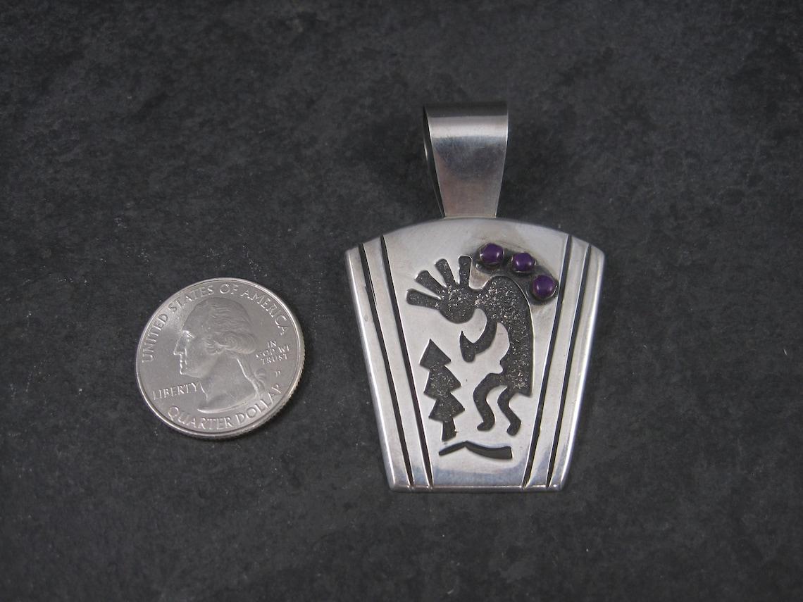 Large Sterling Kokopelli Sugilite Pendant Mexican Silver In Excellent Condition For Sale In Webster, SD