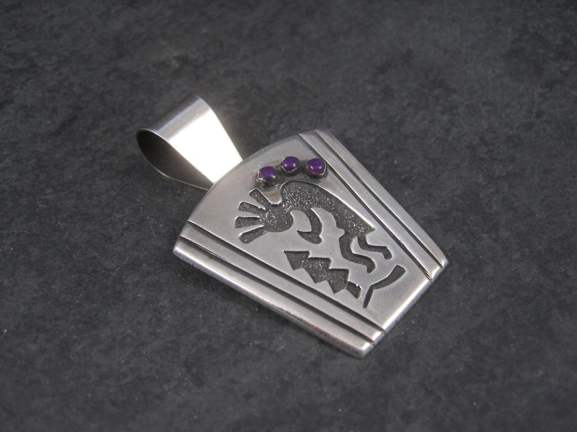 Women's or Men's Large Sterling Kokopelli Sugilite Pendant Mexican Silver For Sale
