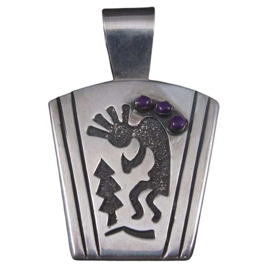 Large Sterling Kokopelli Sugilite Pendant Mexican Silver