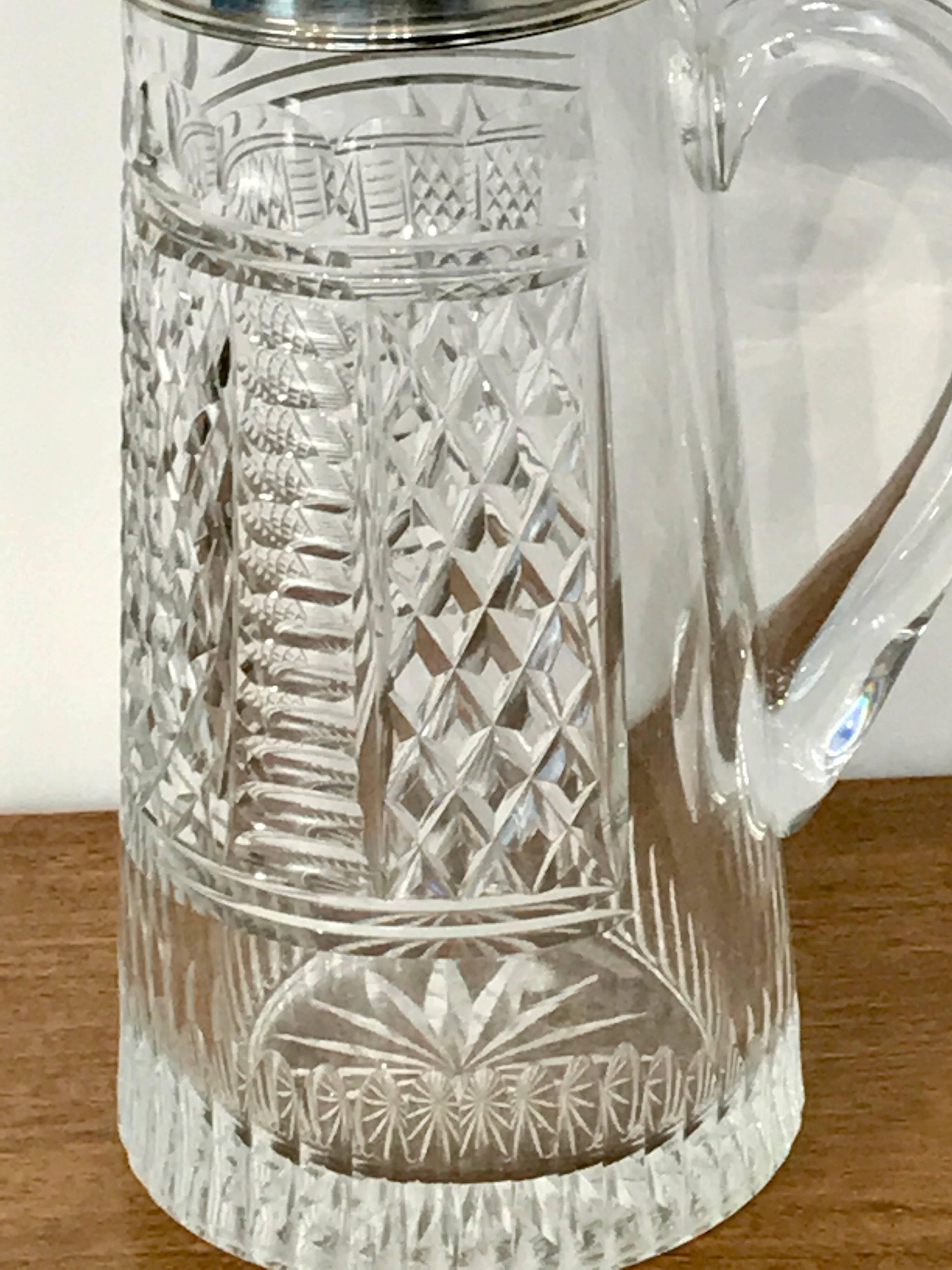 European Sterling Mounted Cut Glass Claret Jug For Sale