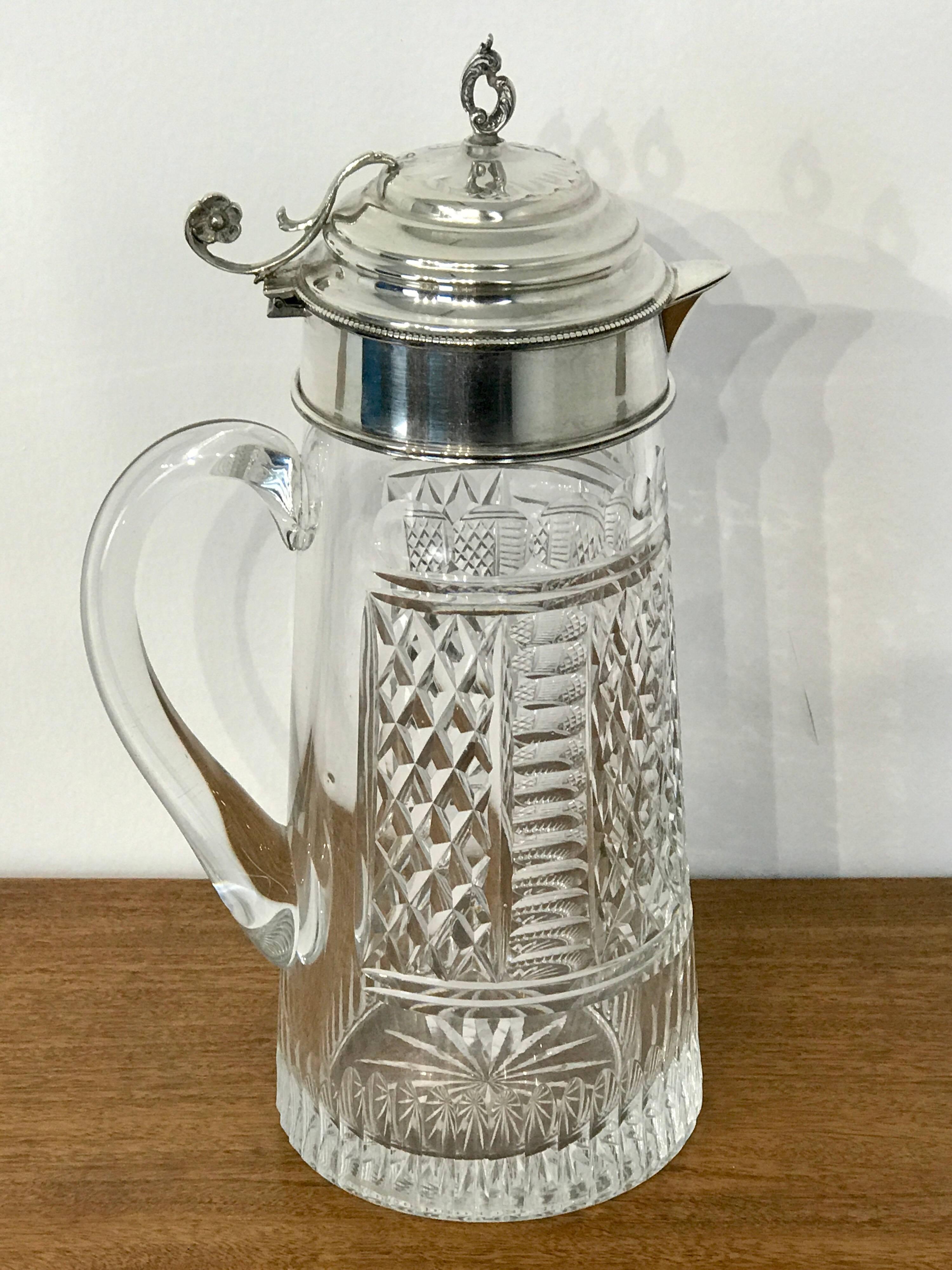Sterling Silver Sterling Mounted Cut Glass Claret Jug For Sale