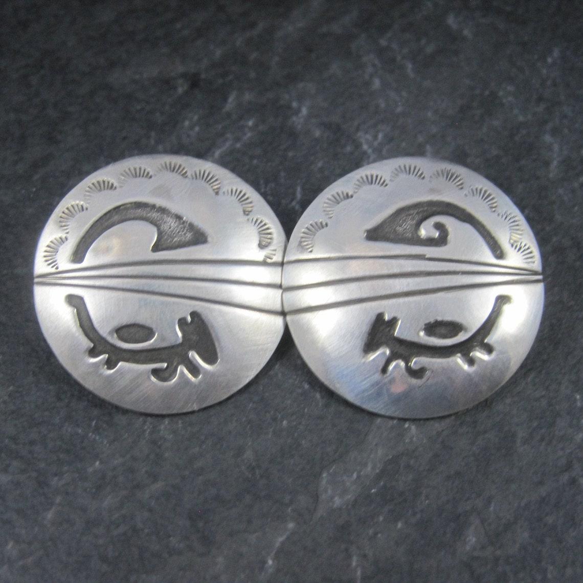 Large Sterling Native American Hopi Earrings Signed In Good Condition For Sale In Webster, SD