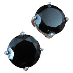 Large Sterling Silver 9 Carat Black Tourmaline Stud Earrings