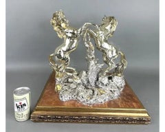 Large Sterling Silver 925 Clad Double Horse Sculpture