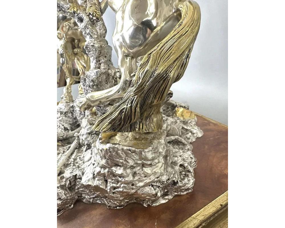 Sconosciuto Grande scultura di cavallo doppio rivestita in argento Sterling 925 in vendita
