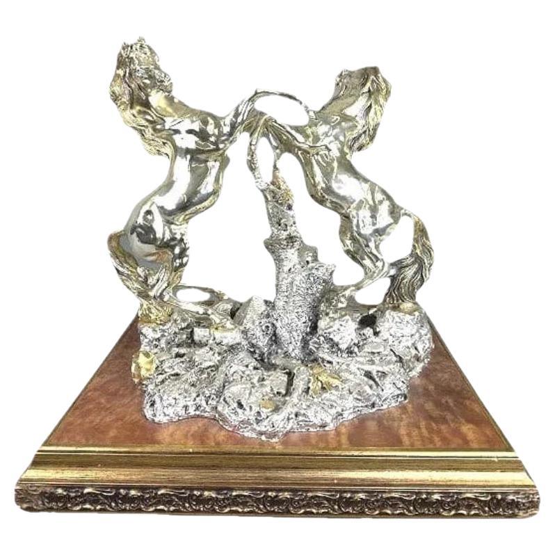 Grande scultura di cavallo doppio rivestita in argento Sterling 925 in vendita