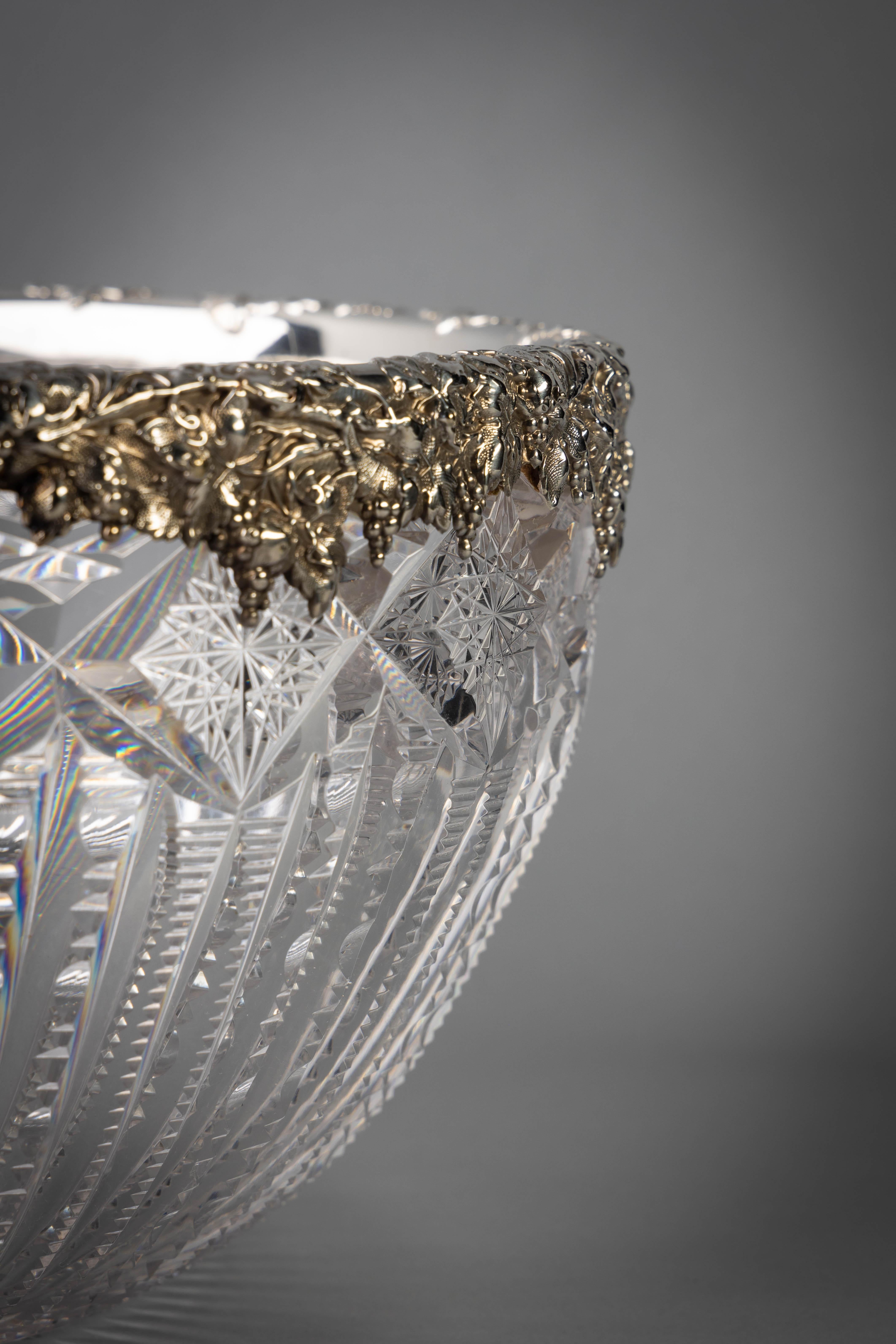 Gran cuenco de plata de ley y cristal brillante, Gorham, hacia 1900 Estadounidense en venta