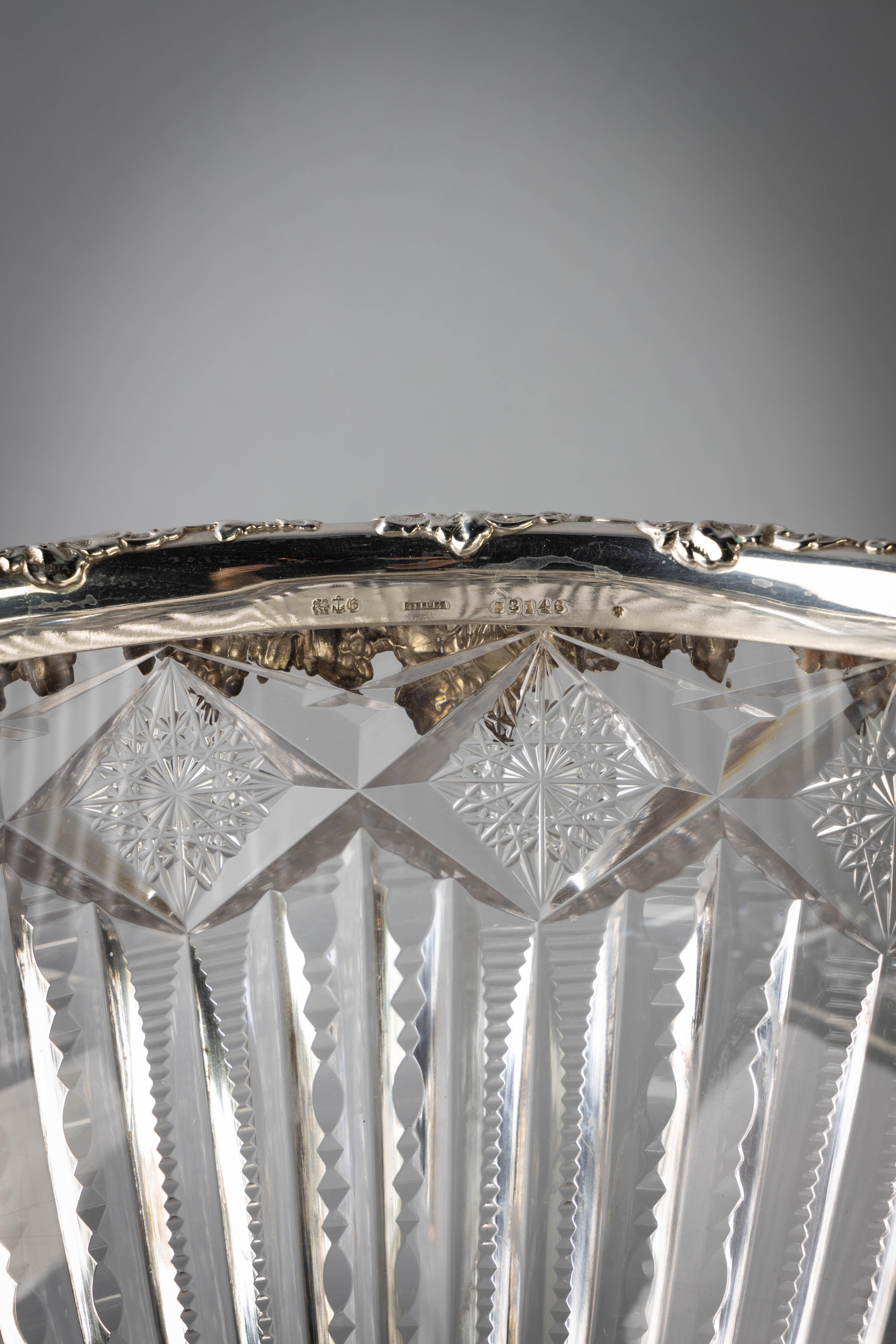 Gran cuenco de plata de ley y cristal brillante, Gorham, hacia 1900 en Bueno estado para la venta en New York, NY